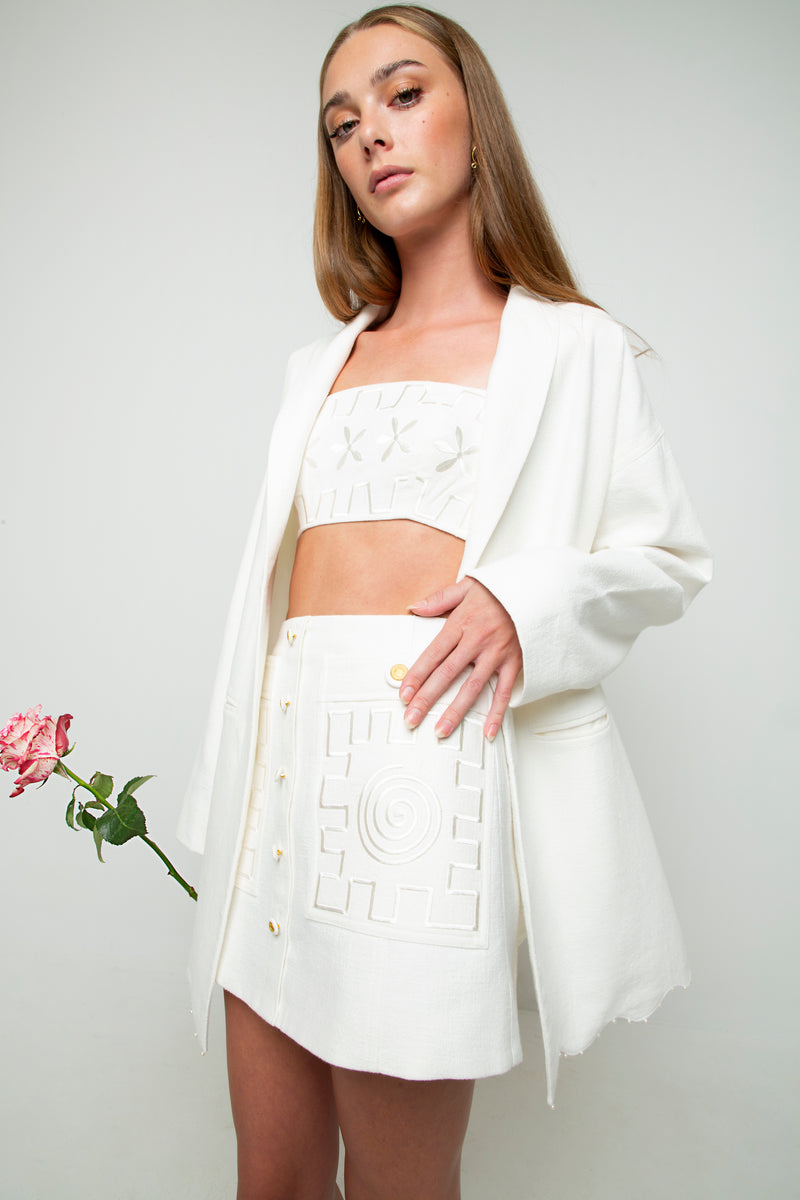 SWIRLY SQUARE EMBROIDERED SKIRT - MAGNOLIA