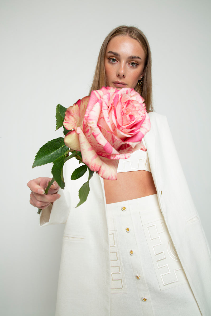 SWIRLY SQUARE EMBROIDERED SKIRT - MAGNOLIA