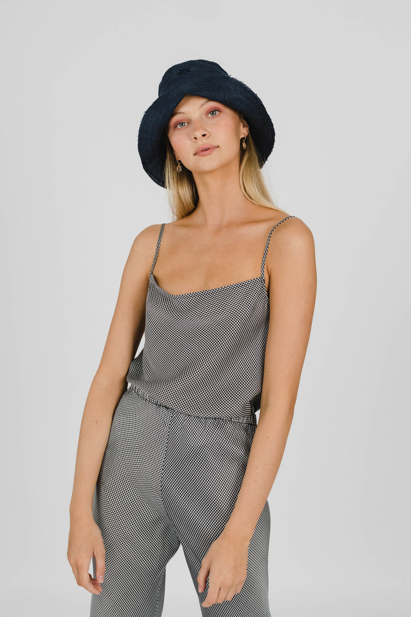FLOWER POWER LINEN BUCKET HAT - FRENCH NAVY
