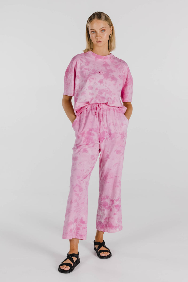FLOWER POWER ORGANIC COTTON TIE DYE PANT - VINTAGE PINK