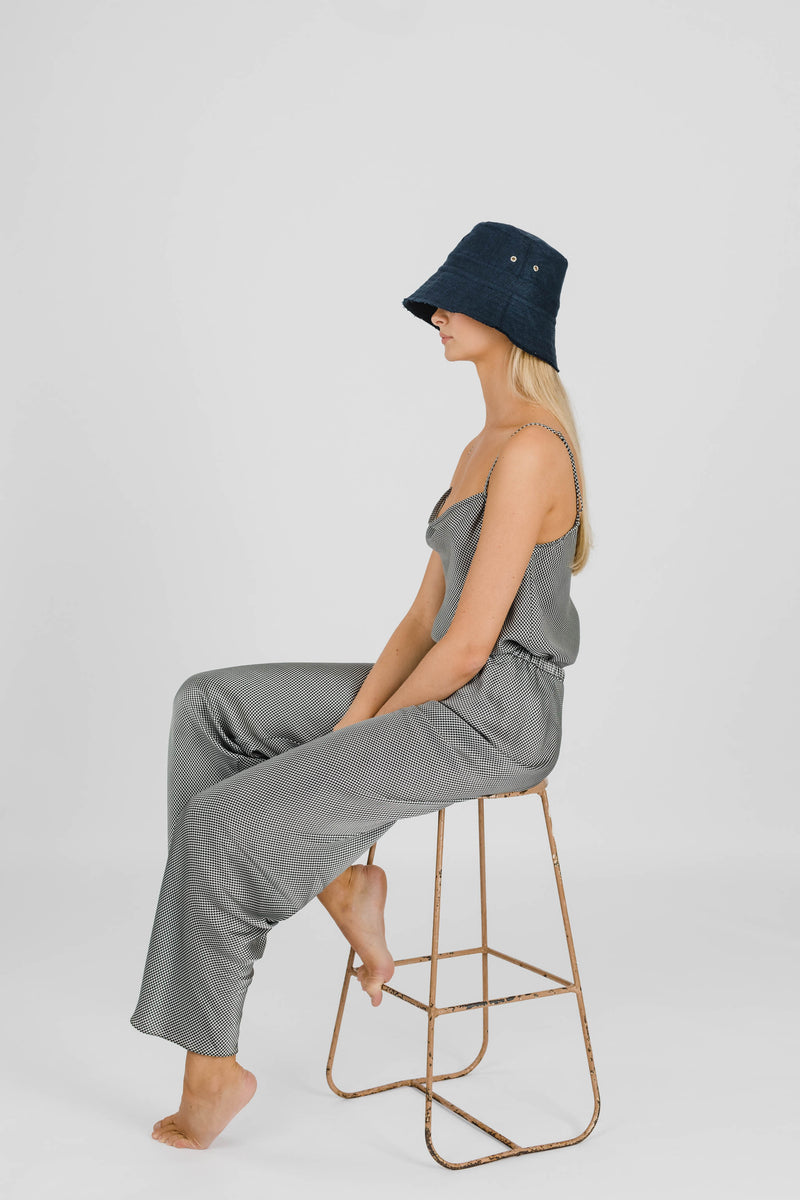 FLOWER POWER LINEN BUCKET HAT - FRENCH NAVY