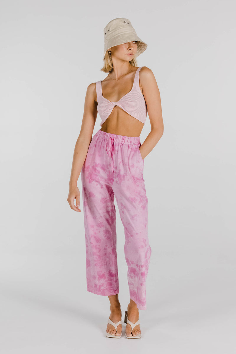 FLOWER POWER ORGANIC COTTON TIE DYE PANT - VINTAGE PINK