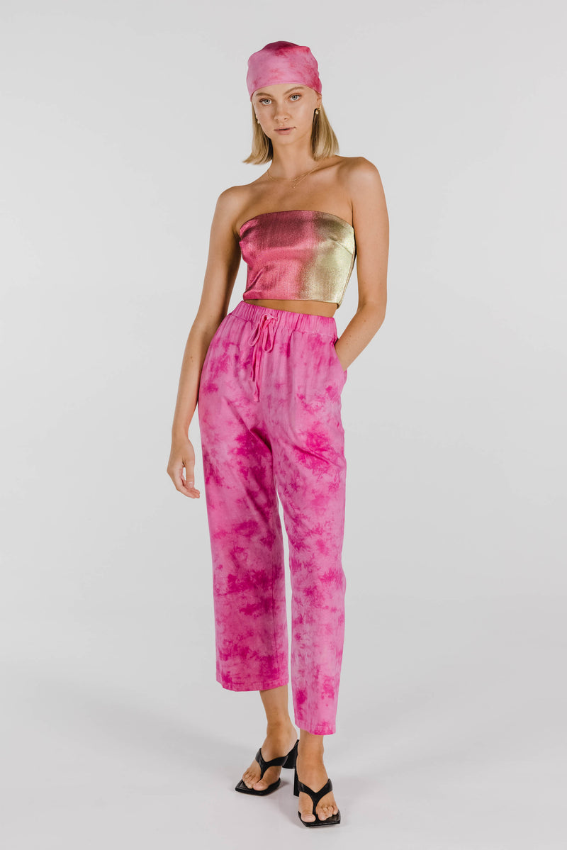FLOWER POWER ORGANIC COTTON TIE DYE PANT - STRAWBERRY
