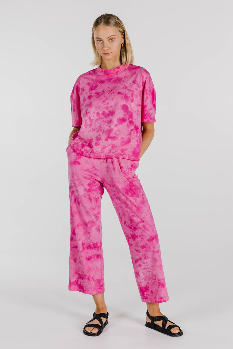FLOWER POWER ORGANIC COTTON TIE DYE PANT - STRAWBERRY