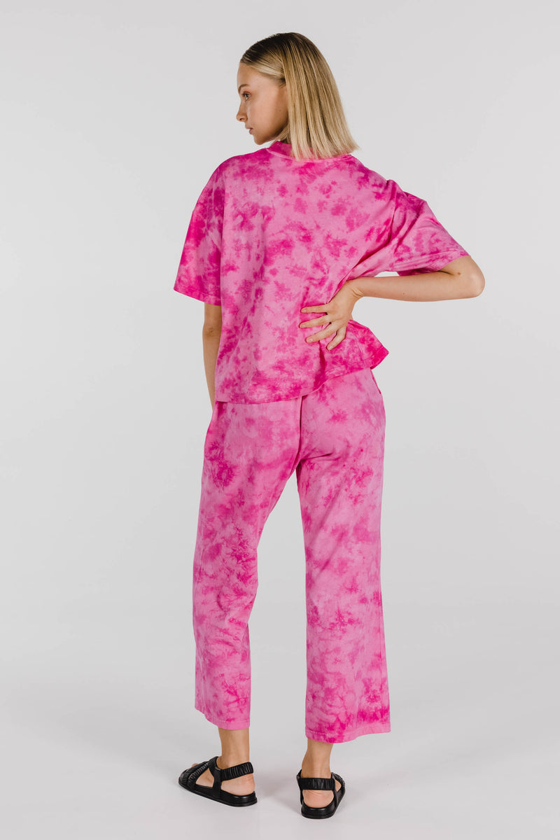 FLOWER POWER ORGANIC COTTON TIE DYE PANT - STRAWBERRY