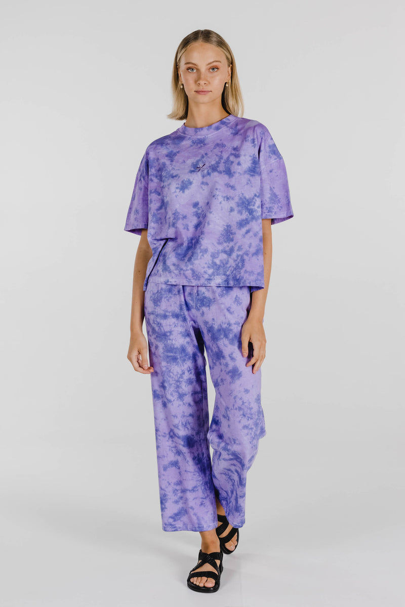 FLOWER POWER ORGANIC COTTON TIE DYE PANT - MAUVE