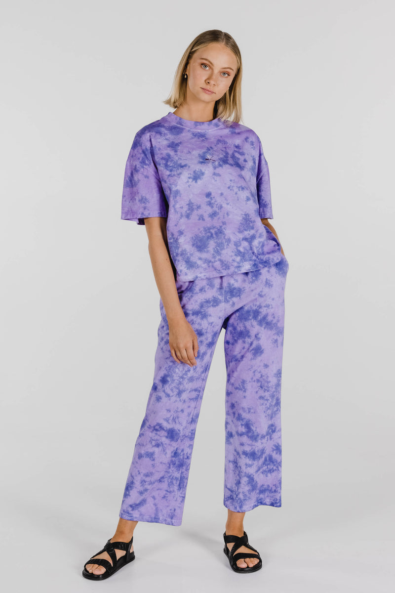 FLOWER POWER ORGANIC COTTON TIE DYE PANT - MAUVE