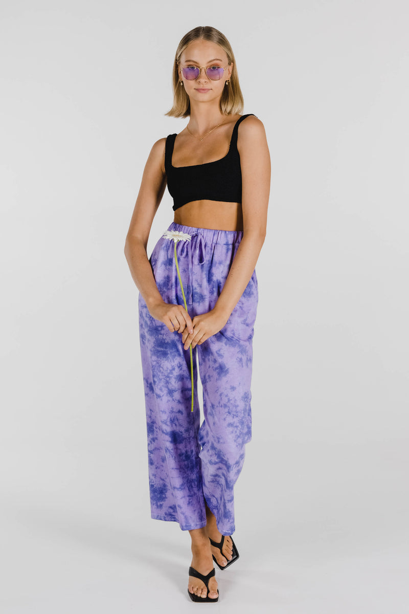 FLOWER POWER ORGANIC COTTON TIE DYE PANT - MAUVE