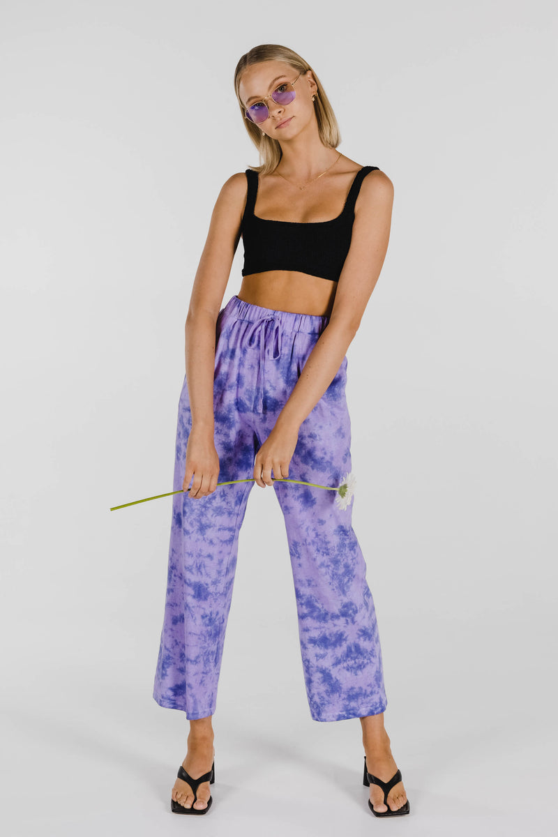 FLOWER POWER ORGANIC COTTON TIE DYE PANT - MAUVE